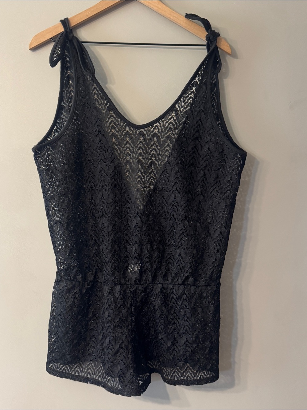 Joe Boxer | Black Lace Tie-Shoulder Swim Coverup Romper | L